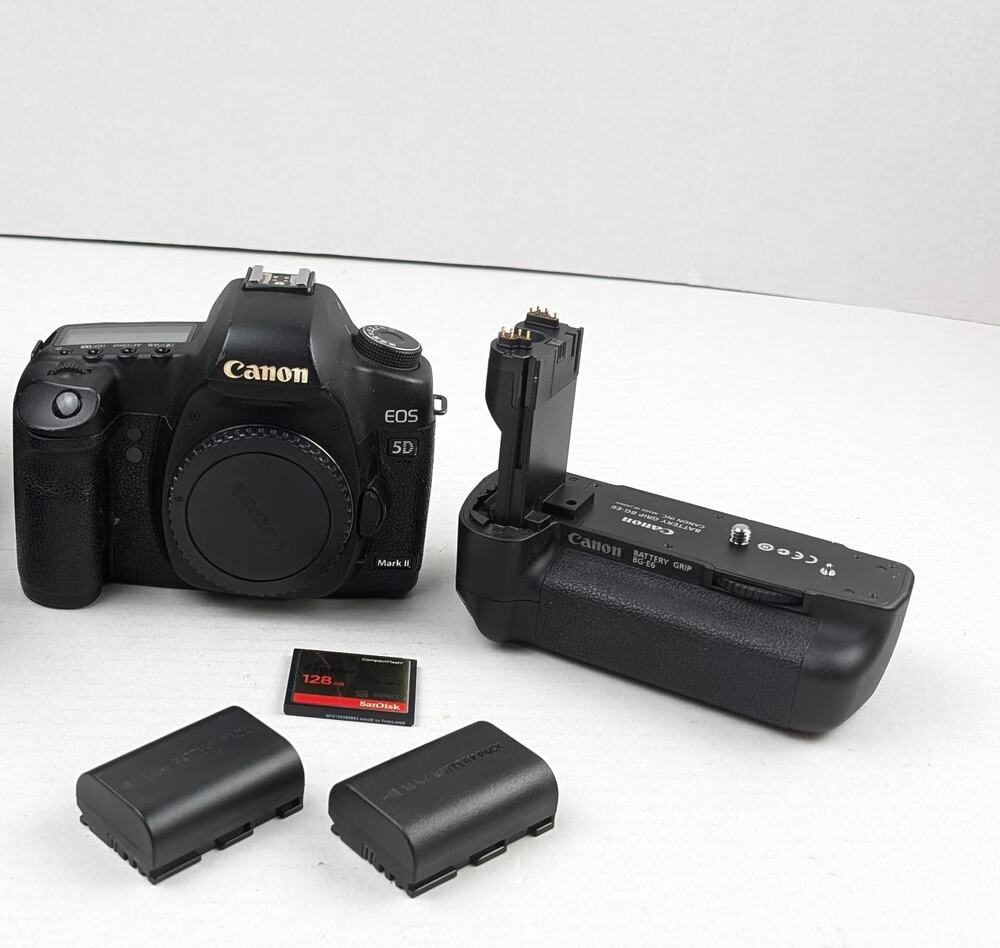 Canon EOS 5D Mark II DSLR BG-E6 Grip 2 Batteries 128GB CF Card Tested